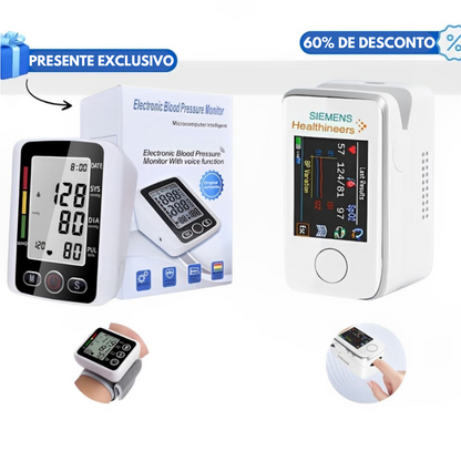 KIT PROMOCIONAL: Medidor de glicose no sangue multifuncional + Tensiómetro eletrónico - COMPRE 1 E RECEBA OUTRO GRÁTIS